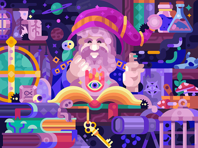 Good Wizard Room alchemist book cabinet childrens book coloring book coloring page flat design game design gaming illustration magic mobile mobile gaming old puzzles room spell vector wizard