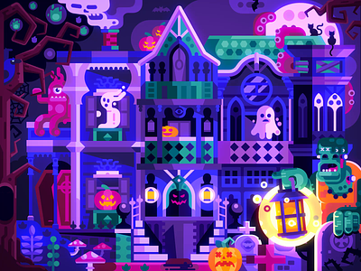 Halloween Evil Mansion Animation animation evil flat design ghosts halloween halloween design halloween party haunted haunted mansion house illustration mansion motion party scene spooky vector