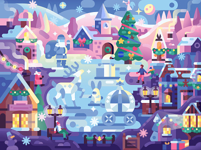 Ice Christmas Town christmas city coloring book coloring page festival flat design game design gaming holiday ice icerink illustration new year new years eve puzzles scene sculptures town village winter