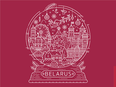 Long Live Belarus! belarusian christmas concept festive globe illustration landmarks lineart newyear print design snowglobe tshirt winter