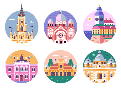 Novi Sad Landmarks Travel Icons