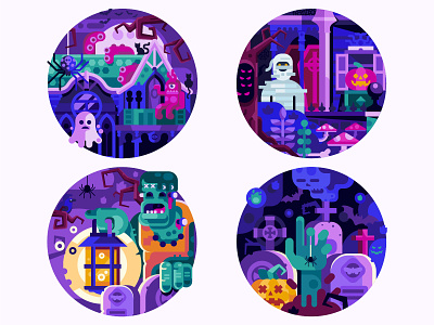 Halloween Icons flat design game design ghosts halloween haunted house icons illustration party scenes spooky vector