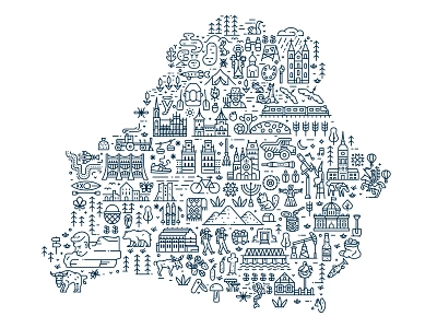 Belarus Travel Map Print belarus belarusian illustration landmarks line art linear map outline poster print symbols tourist travel