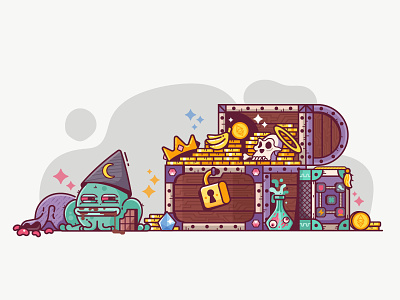RPG Crypto Treasure Chest 2dillustration adventure chest crypto dnd dungeons and dragons flat design game design gaming illustration line art nft rpg treasure trunk vector