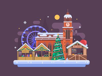 Europe Christmas Fair Background background christmas christmas market city europe fair flat design landscape new year town winter
