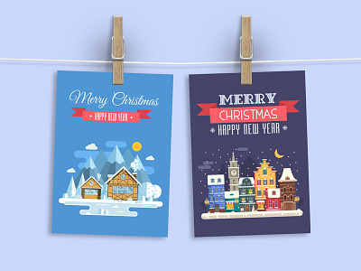Christmas Cards with Winter City and Snow Village card christmas europe city greeting new year postcard snow village xmas