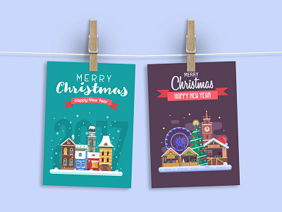 Winter City Christmas Postcard card christmas christmas fair city europe greeting market new year postcard snow xmas