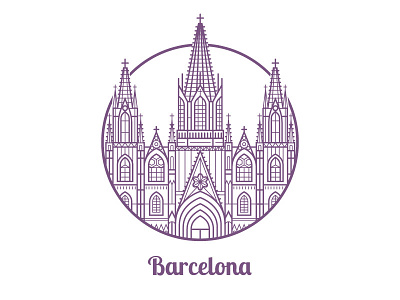 Barcelona Cathedral Linear Icon attraction barcelona cathedral landmark line line art linear symbol thin line tourist