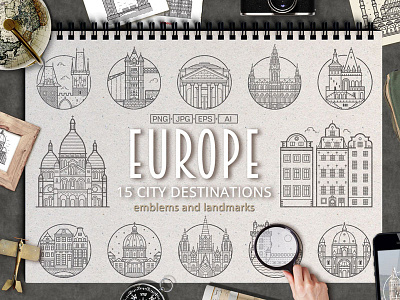 Travel Europe City Destinations cities destinations emblems europe european famous icons landmarks monuments