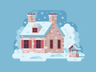 Cozy Winter Nest chalet farmhouse flat design forest home house rural scene snow vector winter