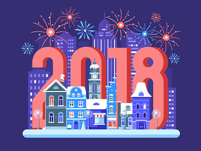 Happy New Year! celebration city europe firework flat design happy new year old town