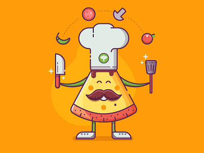 Ready for the Pizza? cooker flat design funny hat man piece pizza stickermule