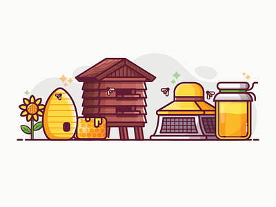 Beekeeping and Apiary Lifestyle apiary apiculture beehive beekeeper beekeeping concept flat design hat icons lifestyle