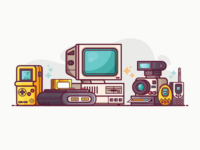 90s Gadgets and Devices 90s concept devices flat design gadjets lifestyle nineties retro stuff tech