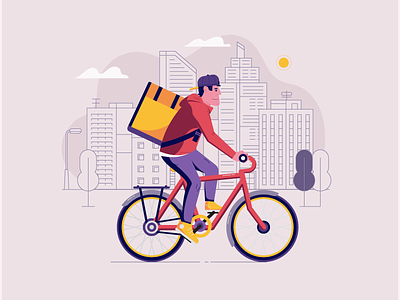 Bicycle Delivery Service bicycle bicyclist bike city courier delivery express flat design man pizza