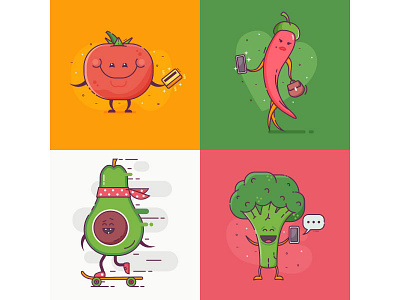 Vegetable Characters. Vol.1 avocado broccoli character chili pepper tomato vegan vegetable veggie