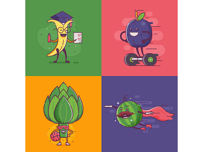 Vegetable Characters. Vol.2 artichoke banana character hero melon plum vegan vegetable veggie watermelon