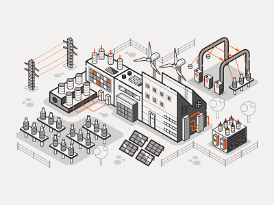 Green Energy. Isometric Electric Station.