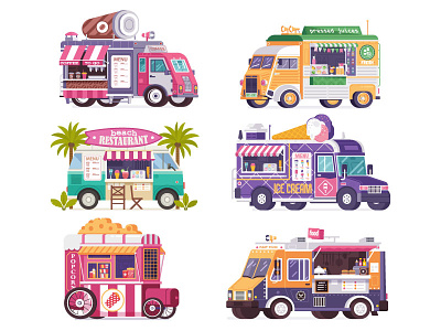 Street Food Cars car caravan flat design food parlor street summer truck van