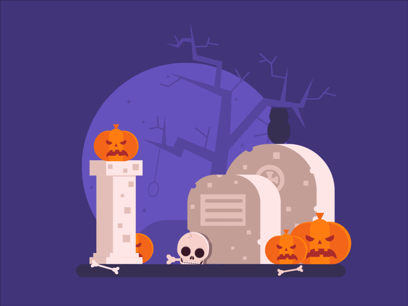 Happy Halloween Animated Card animation card cemetery flat design ghost graveyard halloween happy night pumpkin