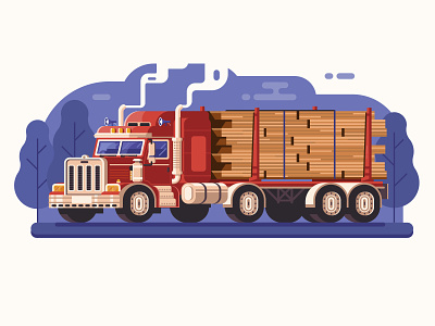 American Logging Truck american cargo flat design logging lorry truck wood