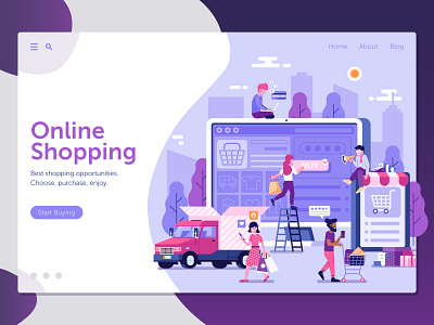 Online Shopping Landing Page buy commerce digital flat design internet mobile online shopping store ui