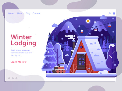 Winter Mountain Chalet banner cabin chalet flat design house illustration landing landing design landing page landscape mountain ui winter