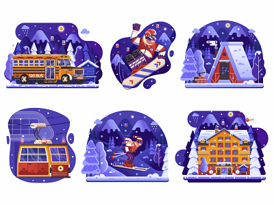 Winter Ski Resort Holidays Icons