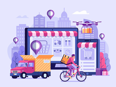 Online Delivery Service Illustration commerce deliver delivery digital flat design illustration online service ui vector