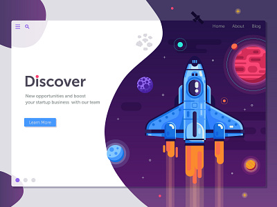 Space Shuttle Startup Banner banner discover flat design galaxy gradient illustration launch rocket shuttle space spaceship start up ui