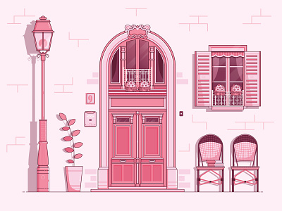 Paris Inspired Vintage Door door flat design french house line art paris porch romantic scene street window