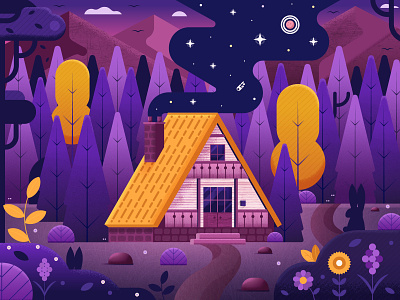 Lonely House in the Woods chalet cottage flat design forest house illustration lonely night serbia texture texturino traditional wood wooden