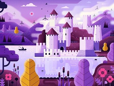 Golubac Fortress River Scene castle fairy tale flat design fortress landscape river texture texturino vector