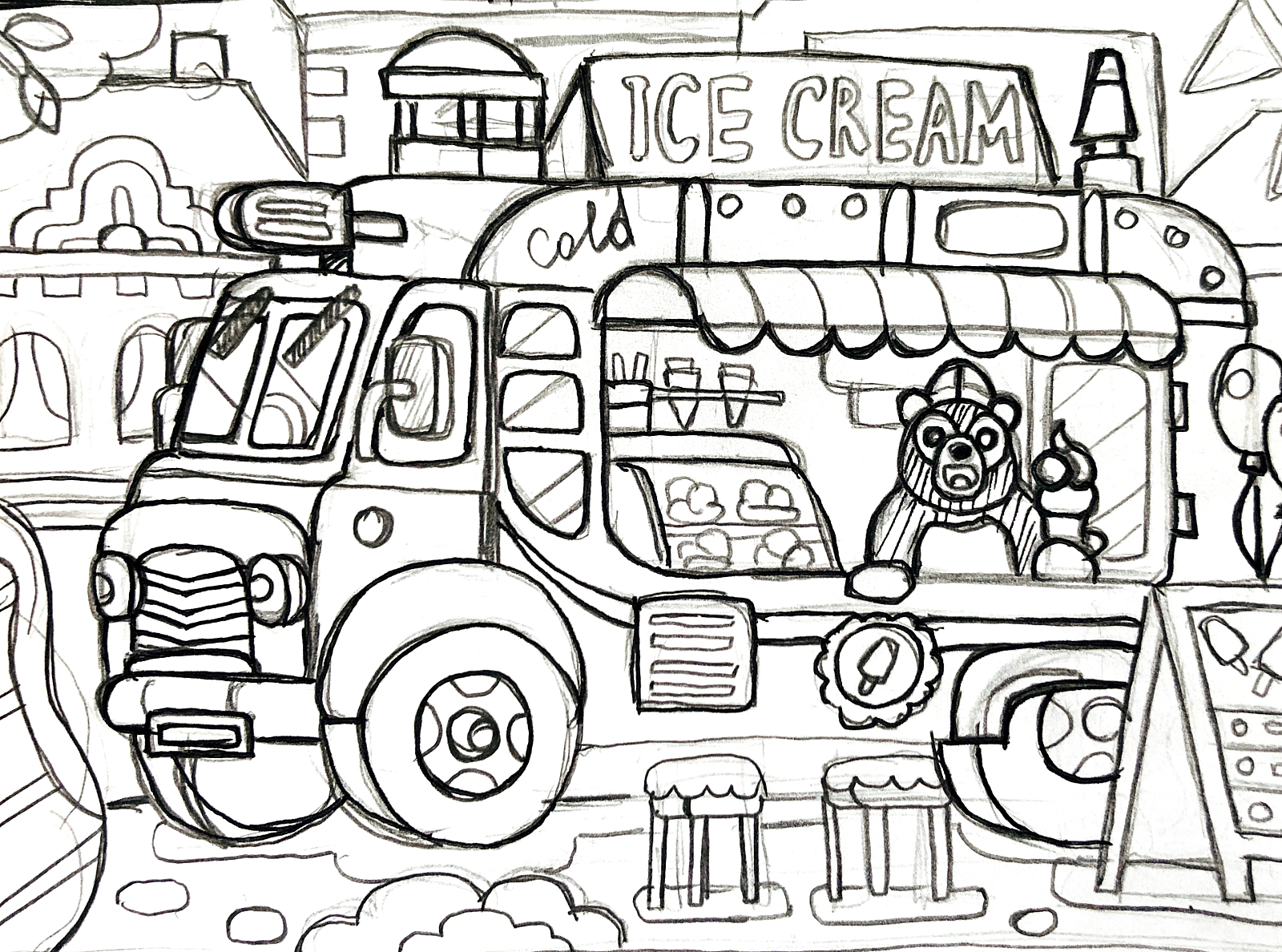 Custom Ice Cream Truck line art by TFT design  Contra