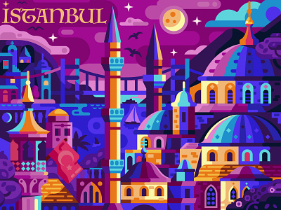 Magic Night in Istanbul arabic city cityscape coloring book constantinople flat design game game design istanbul landscape mobile game mosque night poster turkey