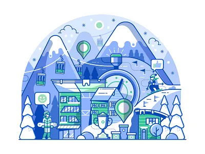 Ski Resort Activities app application competition concept flat design illustration landscape line art mobile mountain progress resort ski skiing winter winter sports