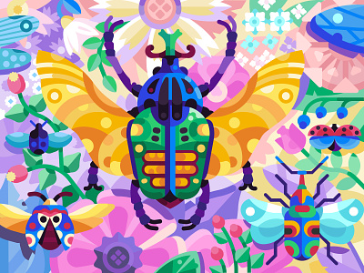 Big Beetles Migration beetle beetles bug colorful coloring book coloring page concept exotic flat design flying flying bird game design gaming goliath illustration insect migration mobile game