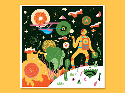 Explorations illustration night outerspace planet plants space spaceman stars