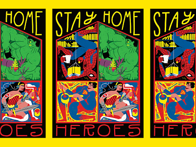 Stay Home Heroes covid19 hulk illustration lockdown spiderman superhero superheros superman thehulk wonderwoman