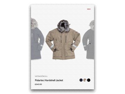 66°NORTH product listing by Vettvangur webshop design prototype card