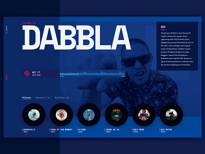 Dabbla Artist Page blue hip hop music player ui