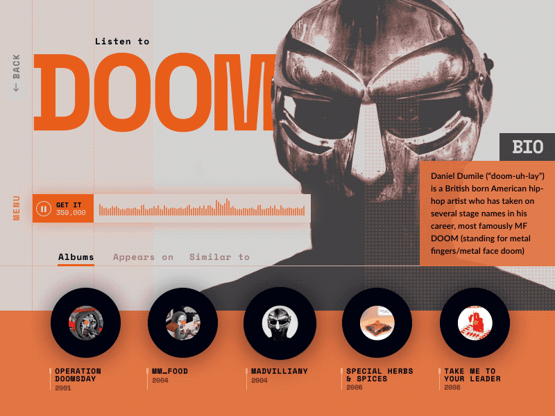 Music player concept hip hop mf doom music orange player record ui