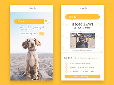 Furbuds App - Profile Page animals app dogs mobile profile ui