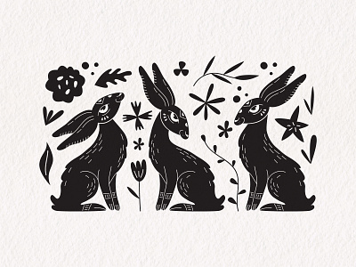 Linocut Rabbits