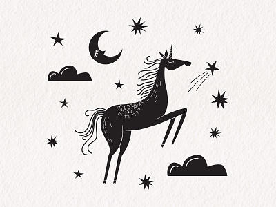 Unicorn creative market digital illustration linocut magic monochrome unicorn vector