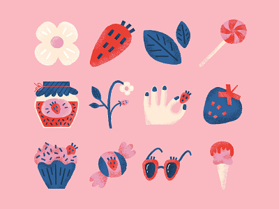 All things strawberry berries creative market cupcake digital ice cream illustration jam strawberry summer sweet texture