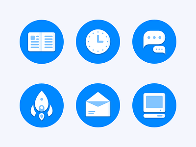 Blue Material Icons book bubble clock computer envelope icon icons letter mail material rocket startup