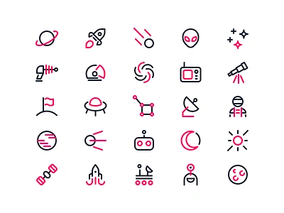 Space Icons alien astronaut blaster comet galaxy moon rover robot rocket spaceship sun telescope ufo