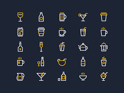 Drink Icons beer bottle cocktail coffee cup drinks glass icons line mug tea wine