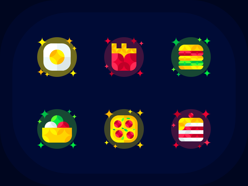 Food Icons geometric egg cake icecream pizza burger fastfood icons icon food